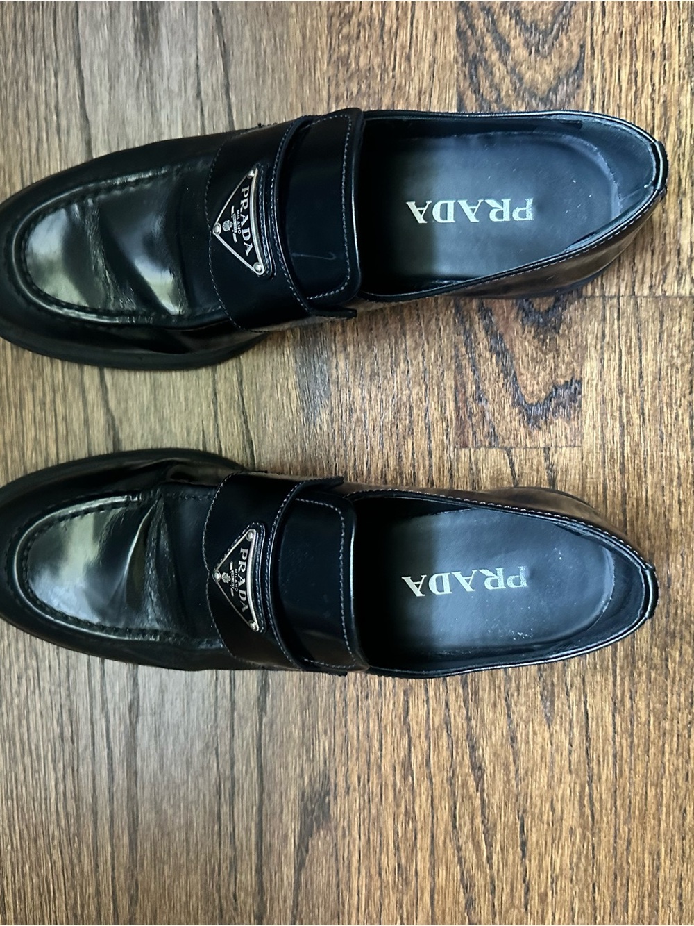 Prada Black Leather Penny Loafers with Triangle Logo